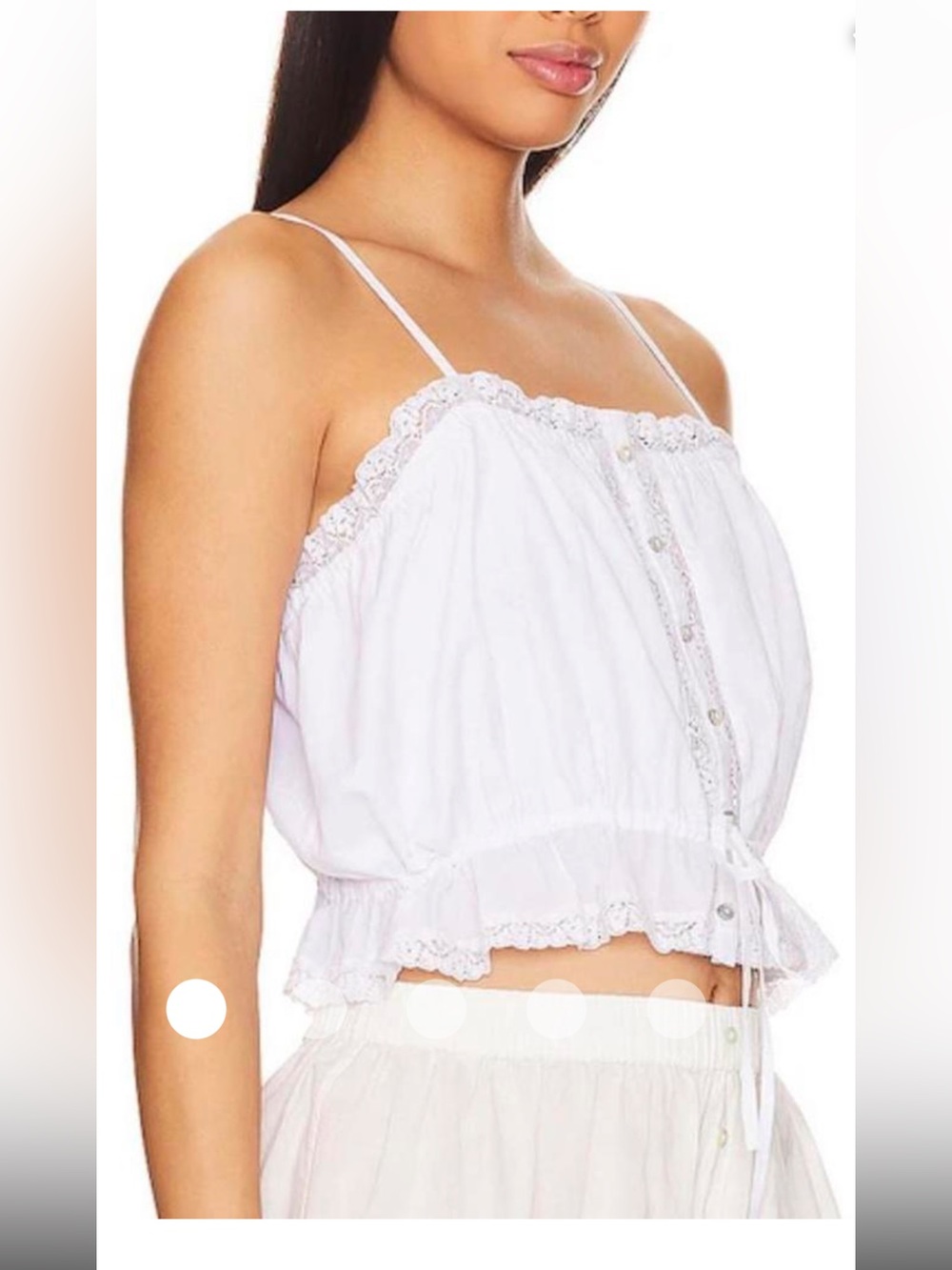 Free People, White Lace-Trim Spaghetti Strap Crop Top sz L
